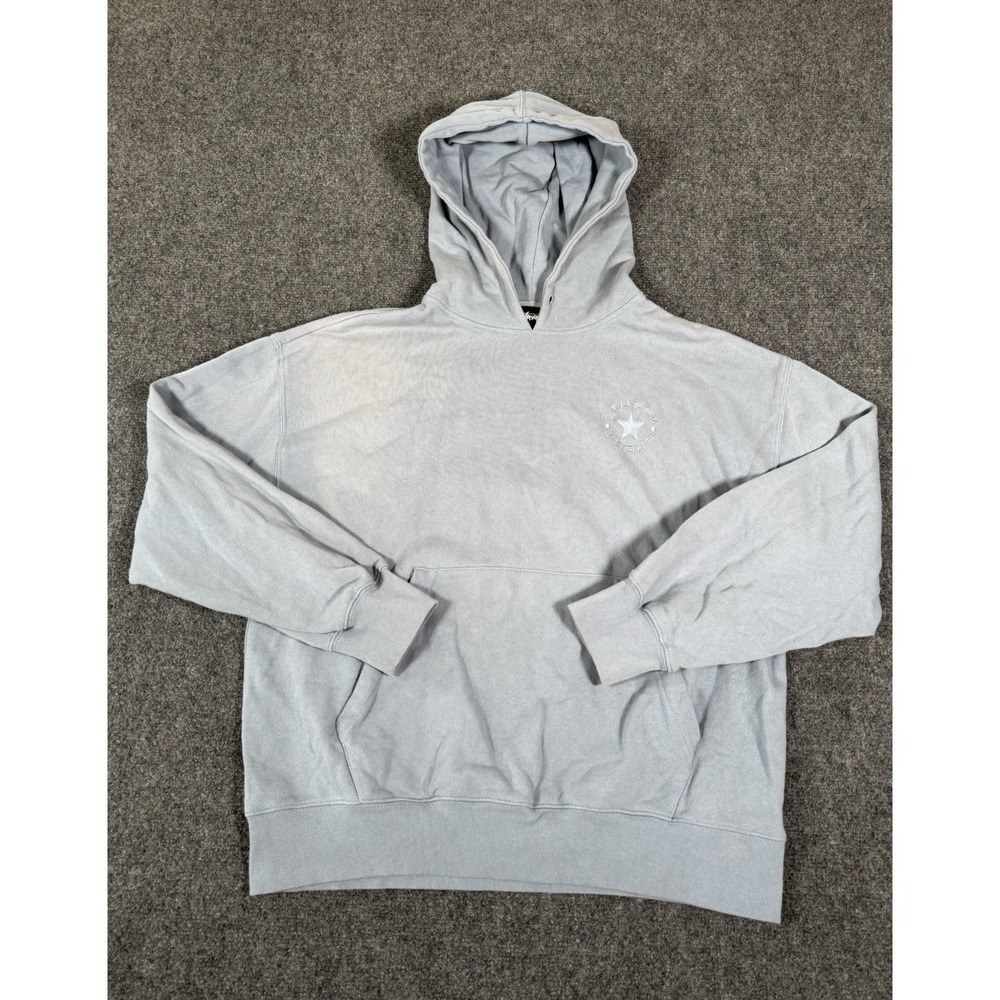 Stussy Circle Logo Hoodie Mens Small Blue Gray Stock Pullover Sweatshirt Skate